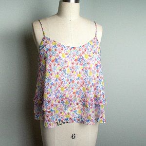 Lightweight Floral Print Tiered Chiffon Tank - XS
